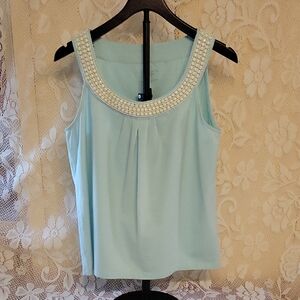 Talbots Light Blue Sleeveless Blouse with Embellished Neckline
